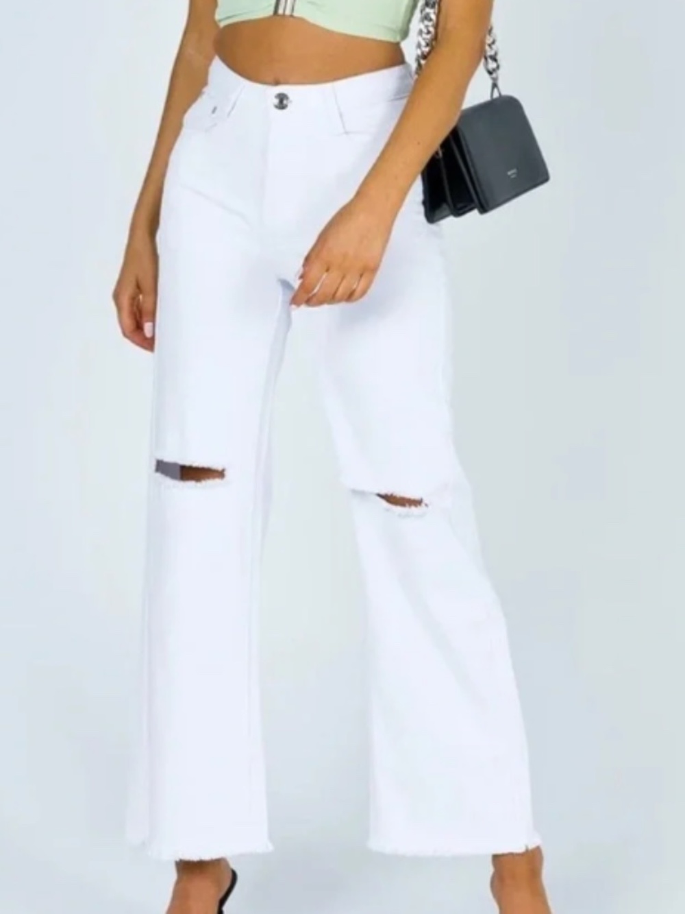 Princess Polly High-Waisted White Distressed Jeans